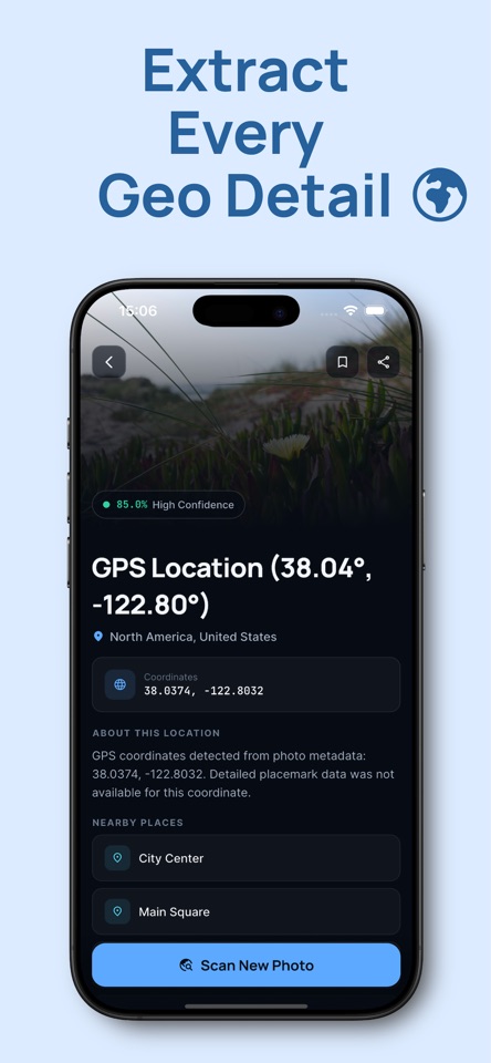 Photo Location Finder location details screen