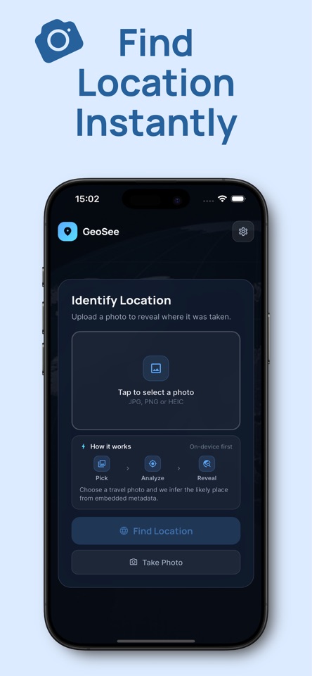 Photo Location Finder home screen